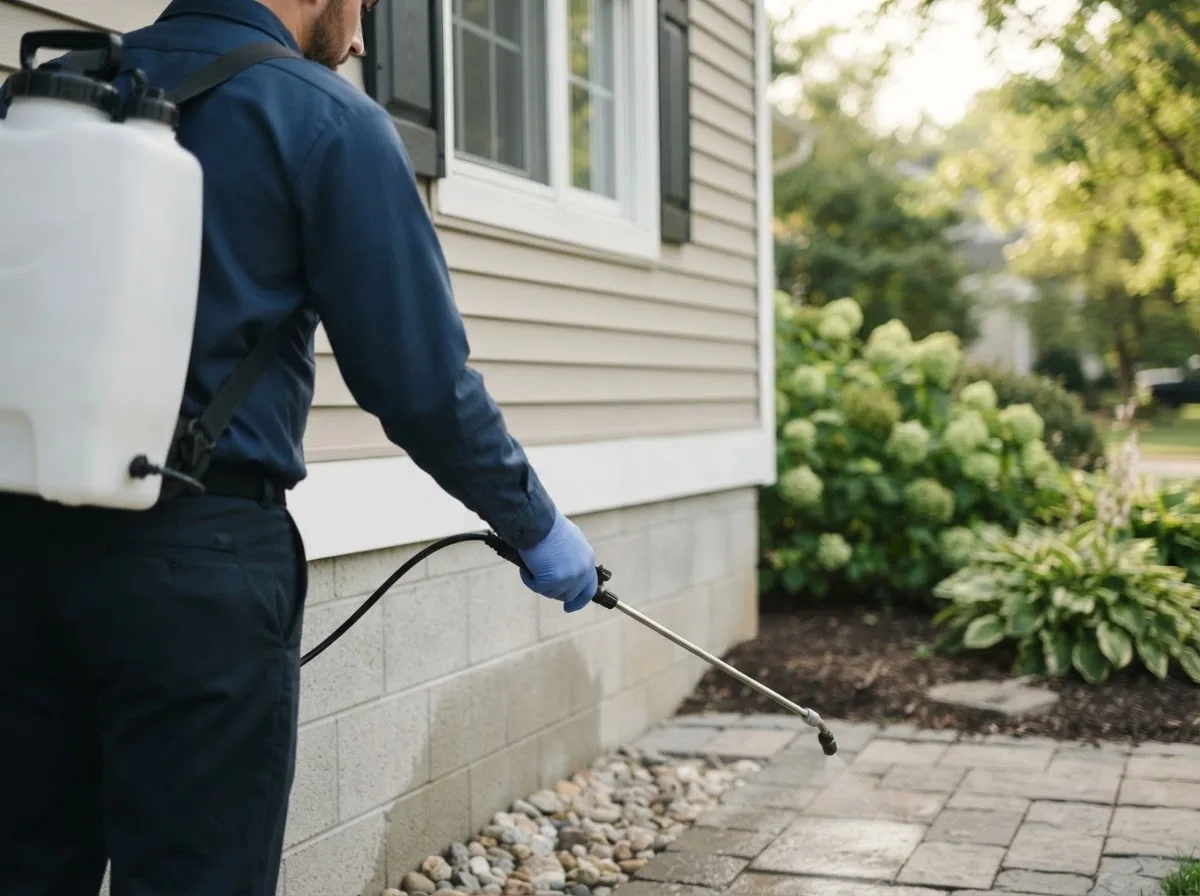 Pest control technician inspecting a home in Long Pond, PA